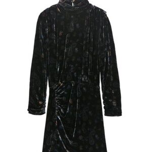 ZARA: Paisley Printed Velvet Dress with Ruched Accents